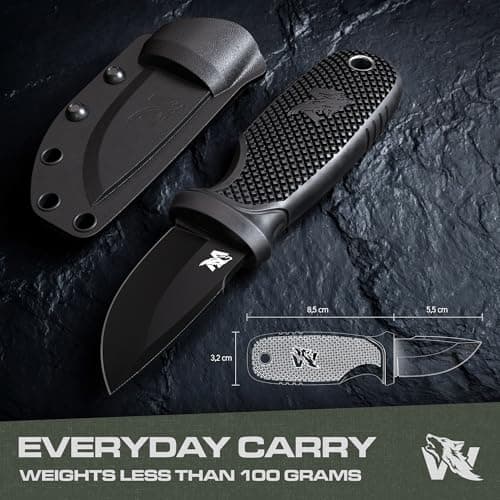 W-MINI Full Tang Neck Knife with Sheath & Necklace - EDC Fixed Blade Knife