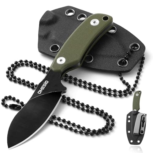 Omesio Full Tang Neck Knife, D2 Steel, G10 Handle, Kydex Sheath — C-Black Steel+ Green Handle