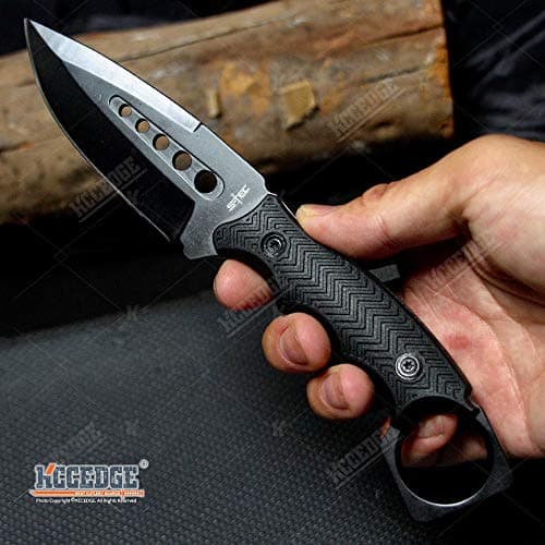 KCCEDGE Best Tactical Knife - Fixed Blade, Razor Sharp Edge, Camping & Survival Gear (Black)