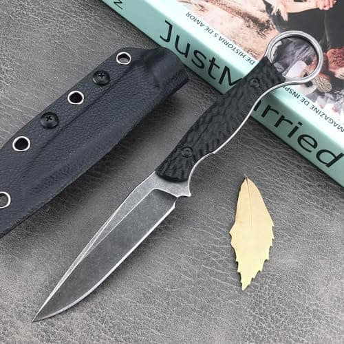 8Cr13MOV Full Tang Survival Knife with Kydex Sheath & Finger Loop (Black)
