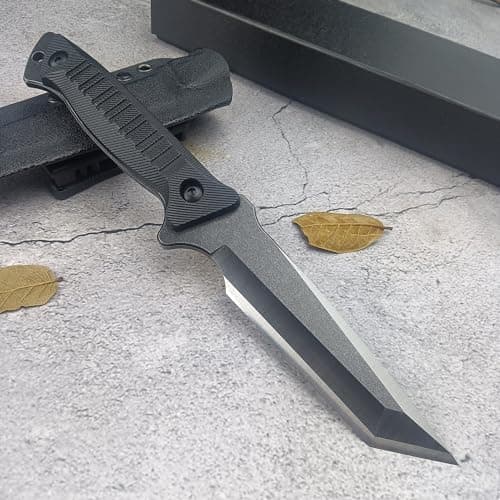 8Cr13Mov Full Tang Survival Knife, Kydex Sheath, Outdoor Hunting Knife (Black)