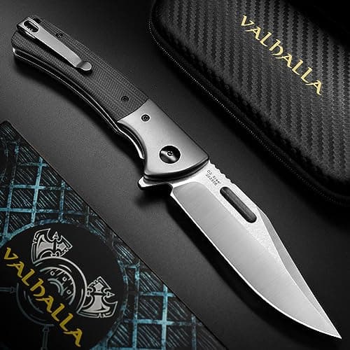 Valhalla Pterosaurs D2 Steel Pocket Knife, Men's Hunting Gift (BLACK)