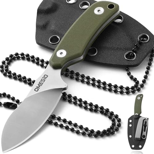 Omesio Full Tang Neck Knife, D2 Steel, G10 Handle, Kydex Sheath — A-Silver D2 Blade+Green G10 Handle