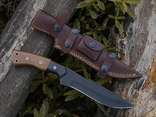 HMC Handmade Mirror Polished D2 Stainless Steel Fixed Blade Hunting Knife (Mirror) — Black & Brown