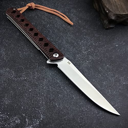 HUAAO 7.3” Folding Pocket Knife, D2 Steel Blade, Rosewood Handle, Liner Lock, Hunting & Camping