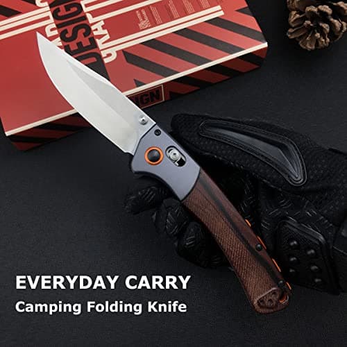 Everyday Carry Crooked River EDC Knife: 3.7 D2 Steel Blade, Wood Handle, Manual Folding with Belt Clip for Camping