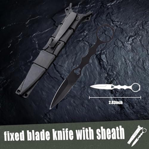 Black and White Portable Fixed Blade Knife with Kydex Sheath Camping Outdoor 440C Steel