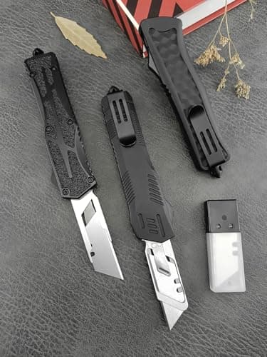 Zinc Alloy Handle Heavy Duty Folding Utility Knife with 10PC Blades (Striped Handle)