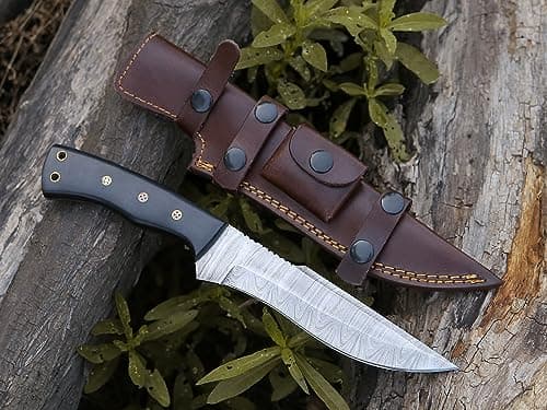 HMC Handmade Mirror Polished D2 Stainless Steel Fixed Blade Hunting Knife (Mirror) — Damascus