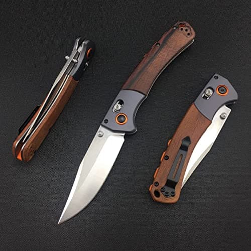 Everyday Carry Crooked River EDC Knife: 3.7 D2 Steel Blade, Wood Handle, Manual Folding with Belt Clip for Camping