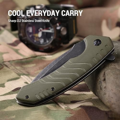 Folding Pocket Knife with 3.3 D2 Steel Blade and G10 Handle - Compact EDC Tool for Camping, Hunting, and Survival for Men and Women