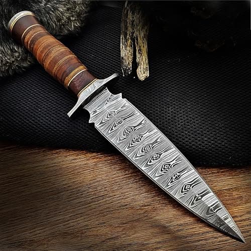 Premium Damascus Steel Dagger Knife - 13 Inches Fixed Blade for Survival & Hunting