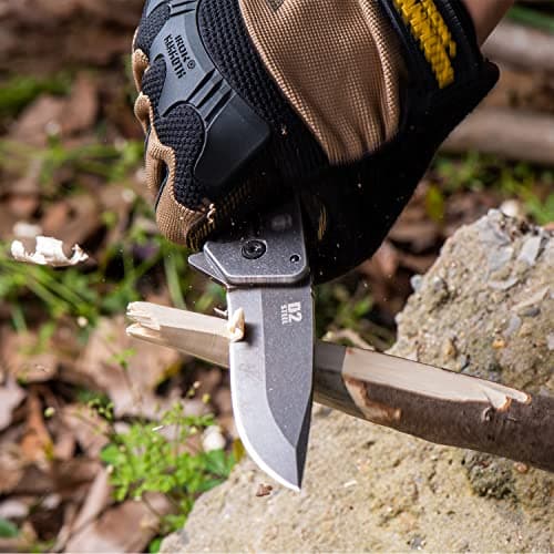 Vanquish D2 Steel Folding Pocket Knife, G10 Handle, EDC for Hunting & Camping