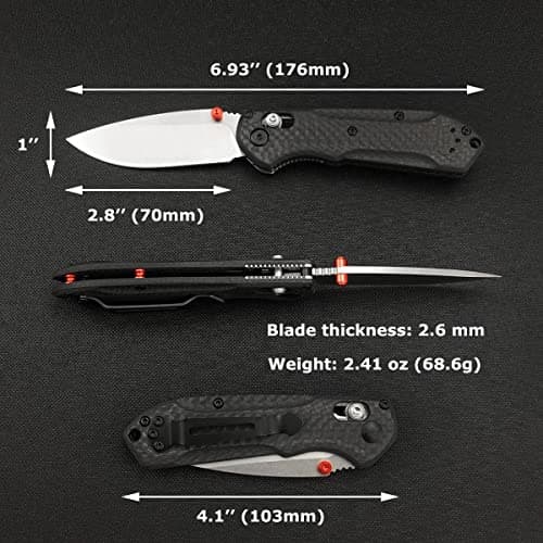 Freek Thumb Open Mini Axis Lock Knife, 2.8'' D2 Steel, Carbon Fiber Handle, EDC Pocket Knife for Camping