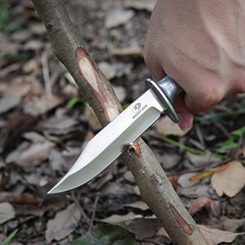 Mossy Oak Fixed Blade Bowie Knife, 2-Piece Hunting Knife with Leather Handle and Sheath