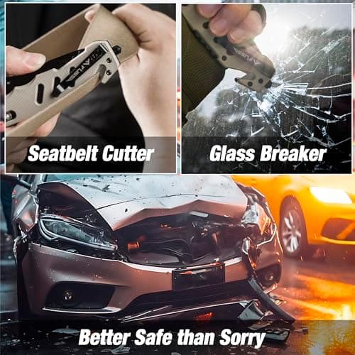 FLISSA Folding Pocket Knife: Clip, Glass Breaker, Seatbelt Cutter, Emergency Rescue Survival Knife