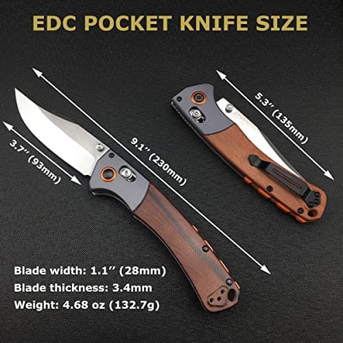 Everyday Carry Crooked River EDC Knife: 3.7 D2 Steel Blade, Wood Handle, Manual Folding with Belt Clip for Camping