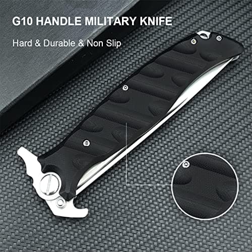 Large Flipper Assisted Opening Pocket Knife for Men, D2 Steel Folding with G10 Handle