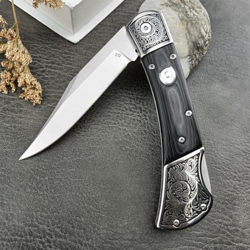 D2 Steel Blade Folding Knife with Micarta Handle (Black)