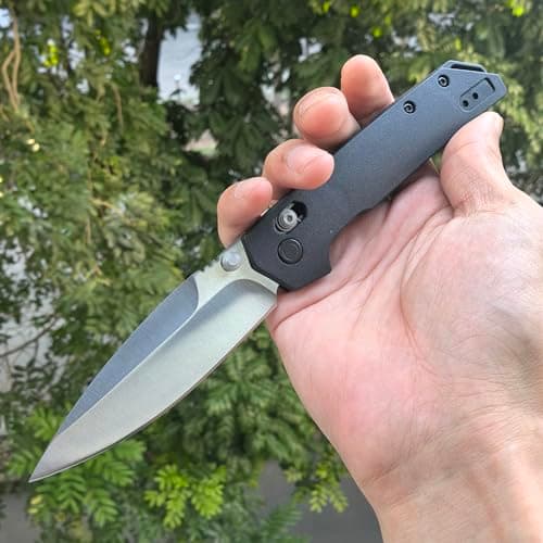 Axis Lock EDC Knife, Gray Fiberglass Handle, Coated Blade, LightweightPocket Carry — Black handle satin blade