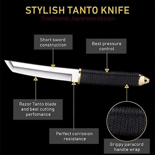 Grand Way Survival Tactical Tanto Knife – 5.9" Full Tang – 3+ Colors