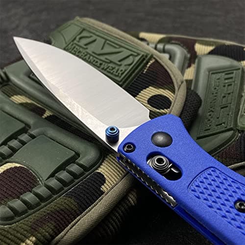 HUAAO Blue Satin Plain Edge Fiberglass Handle Axis Lock Knife with Belt Clip