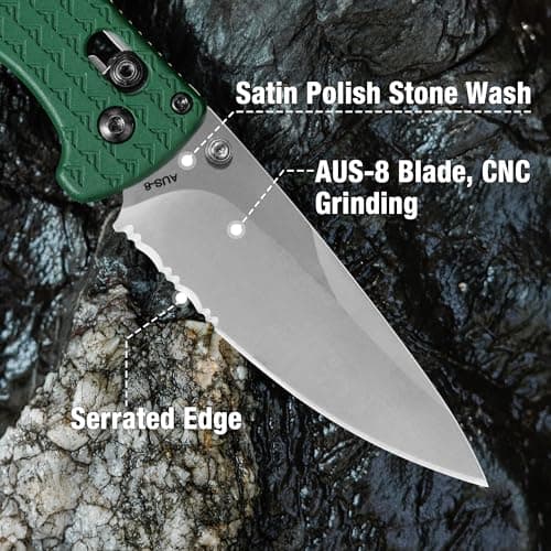FLISSA 4.5" Folding Pocket Knife, AUS-8 Steel, Axis Lock, Green (Men's Gift)