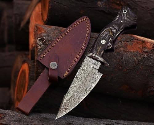 Predator Hunter 9" Damascus Steel Fixed Blade Skinning Knife (Exotic Wood Handle) — VK-HK-03