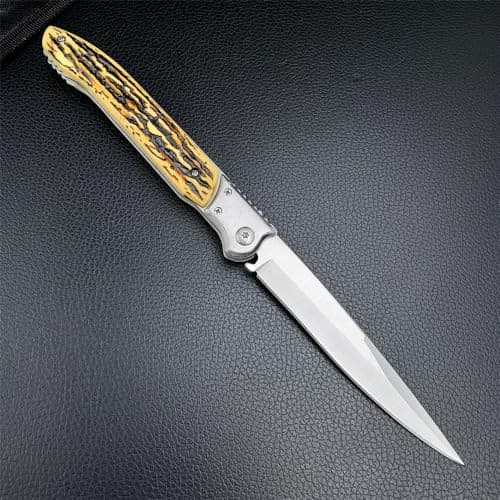EDC 12" Pocket Knife with Slide Lock, Stainless Steel Blade, Wood Handle, Camping and Hunting
