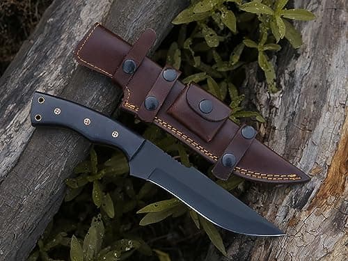 HMC Handmade Mirror Polished D2 Stainless Steel Fixed Blade Hunting Knife (Mirror) — Black