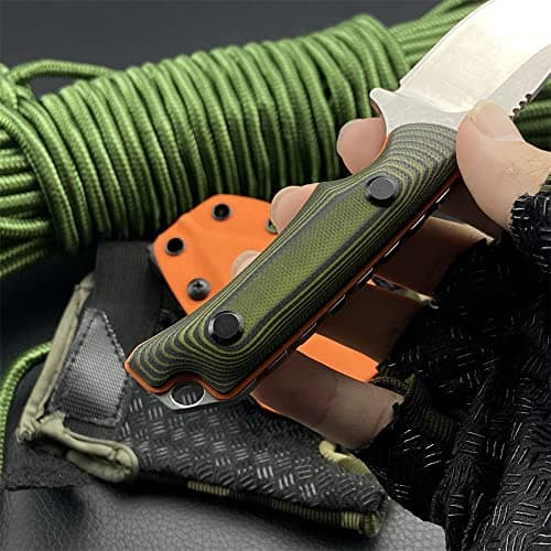 HUAAO Hidden Canyon Hunter Fixed Blade Knife for Men - Full Tang 8Cr13Mov Blade with G10 Handle, Kydex Sheath for EDC, Hunting, Camping, Fishing, Self Defense (Orange G10 Handle)