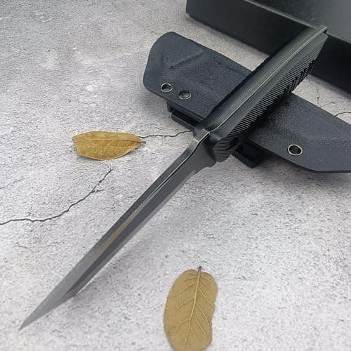 8Cr13Mov Full Tang Survival Knife, Kydex Sheath, Outdoor Hunting Knife (Black)