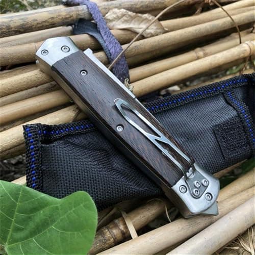 HUAAO Assisted Opening Knife, 440C Blade, Chicken-Wing Wood Handle, Deep CarryPocket Clip