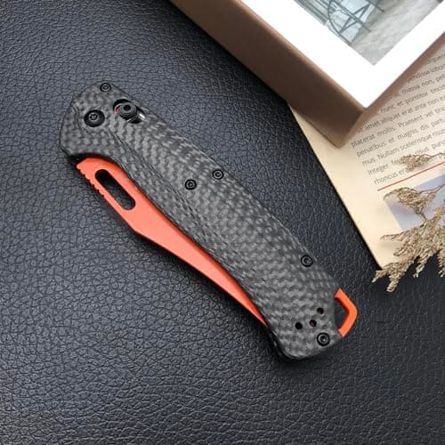 8-Inch Folding Pocket Bugout Knife for Outdoor Camping - Orange D2 Blade, Carbon Fiber Handle