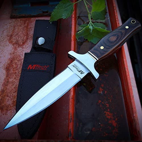 MTECH USA Satin Finish Sat Stainless Steel Blade, Brown Wood Handle Knife - Hunting, Camping, Survival, Tactical - MT-20
