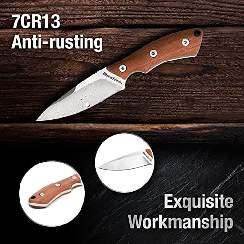 DURATECH Compact 6-inch Neck Knife with Wood Handle & Sheath, EDC, Outdoor, Camping, Hiking