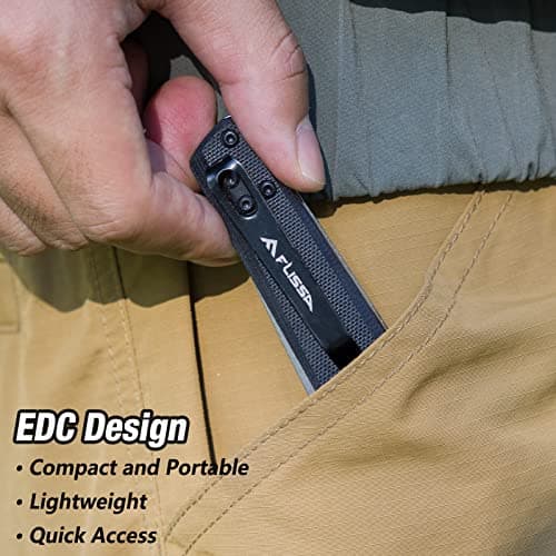 Flissa Pocket Knife, 4 Inch D2 Blade, G10 Handle, Black for Outdoors, Hiking, Camping