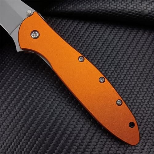 HUAAO 7in Flipper Pocket Knife, Stainless Steel Handle, Orange Clip Carry Knife