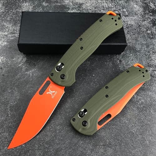 Folding Knife with Orange Blade and Green Handle for Camping and Hunting