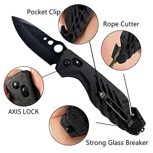 XIPHIAS FK045-BC 4.25" Axis Lock EDC Knife - Multitool with Blade, Glass Breaker & More for Survival - Camping, Hiking,