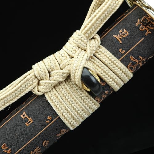 Handmade Full Tang Clay Tempered T10 Steel Japanese Katana (Wakizashi) Real Hamon Samurai Sword (Brown & White)
