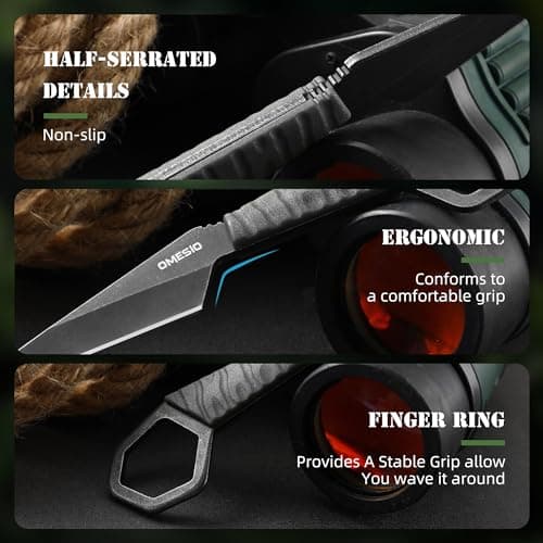 Omesio Black Full Tang Neck Knife, 6.38" EDC Tactical Knife for Men