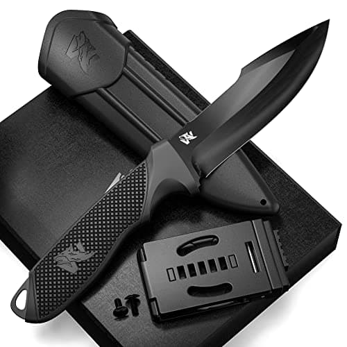 ODENWOLF Full Tang Survival Knife - D2 Steel Bushcraft and Camping EDC — Full Black
