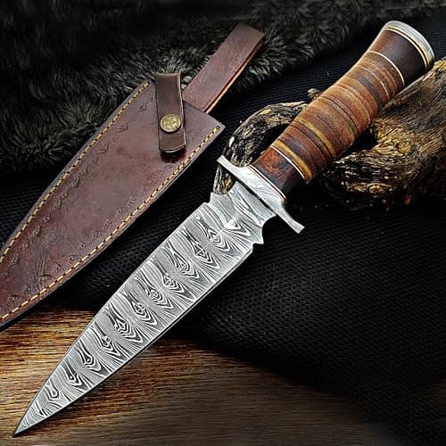 Premium Damascus Steel Dagger Knife - 13 Inches Fixed Blade for Survival & Hunting