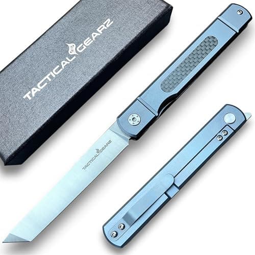 Tatsu Higonokami Pocket Folding Knife, Solid TC4 Titanium Handle — Blue Tatsu Higonokami