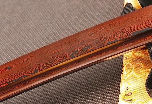 12 Inch Damascus Steel Roasted Red Tanto Sword Full Tang