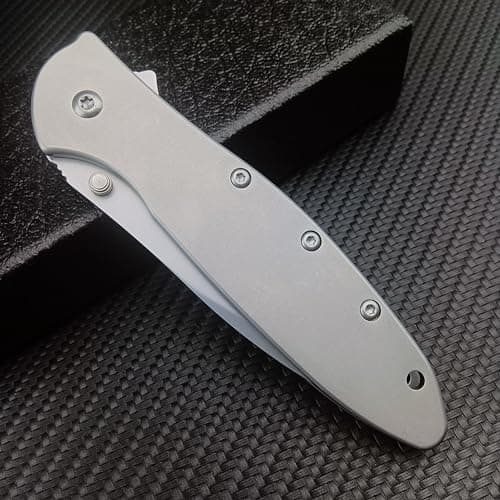 HUAAO Outdoor 3" Bead Blast Plain Blade Frame Lock Knife, Stainless Steel Handles, Reversible Pocketclip