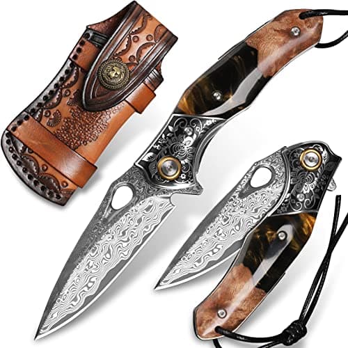 Handmade Japan Damascus Steel Pocket Knife, 3.1" VG10 Blade, Resin Maple Handle