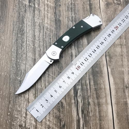 Push Button Assisted Folding Knife with 440C Steel Blade and G10 Handle, Includes Leather Sheath - EDC Knife for Men (Green)