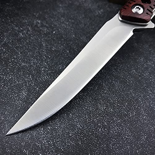 HUAAO 7.3” Folding Pocket Knife, D2 Steel Blade, Rosewood Handle, Liner Lock, Hunting & Camping